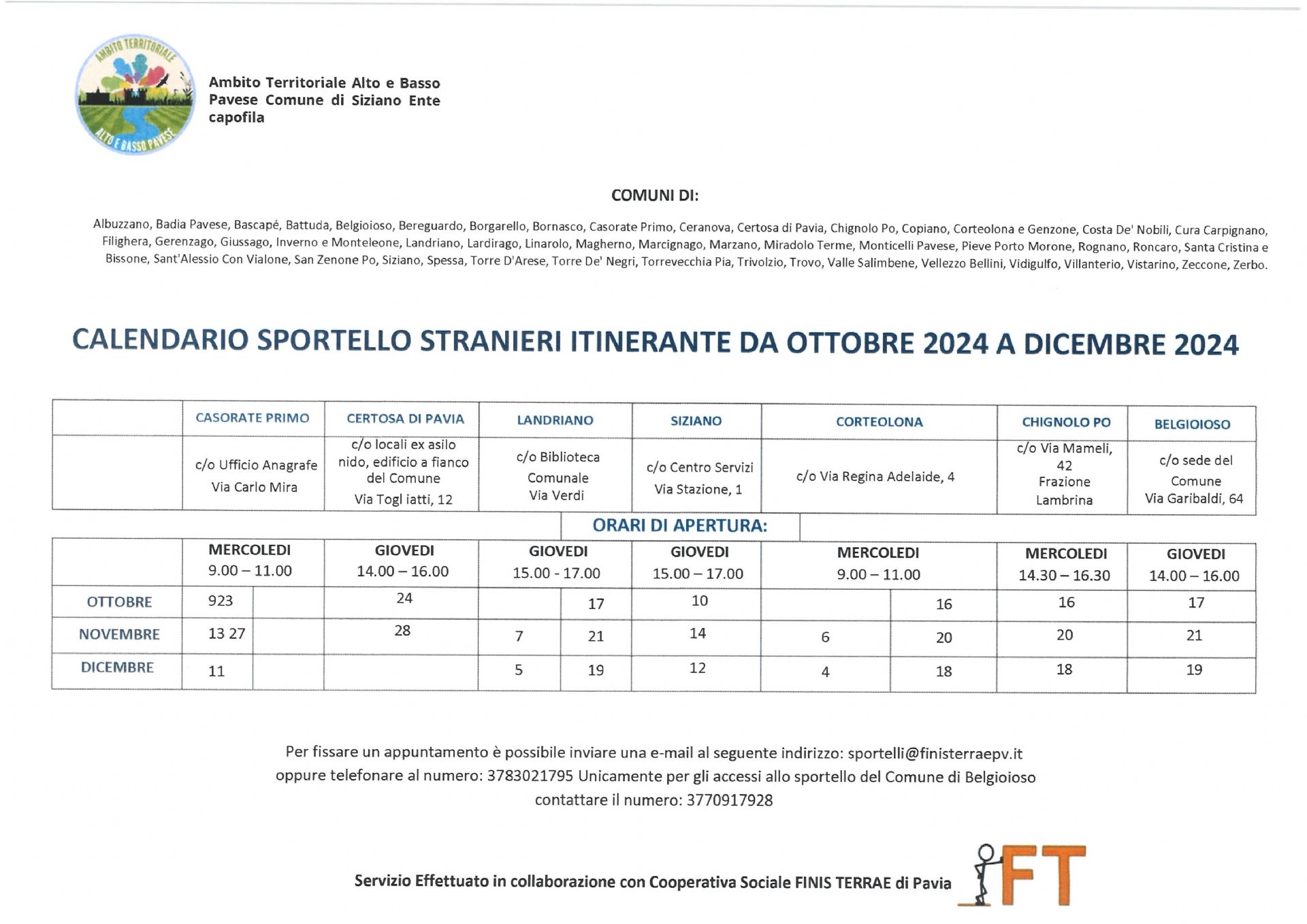 calendsario sportello stranieri