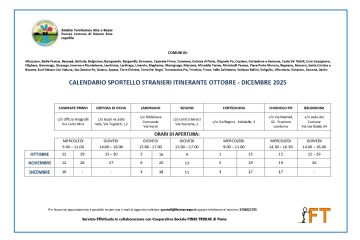 Calendario sportello immigrazione Ottobre - Dicembre 2025